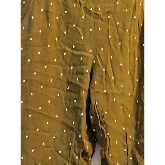Anthropologie Sz 8 Elevenses Cropped Lightweight Pants Olive Green Gold Diamond - Picture 3 of 4